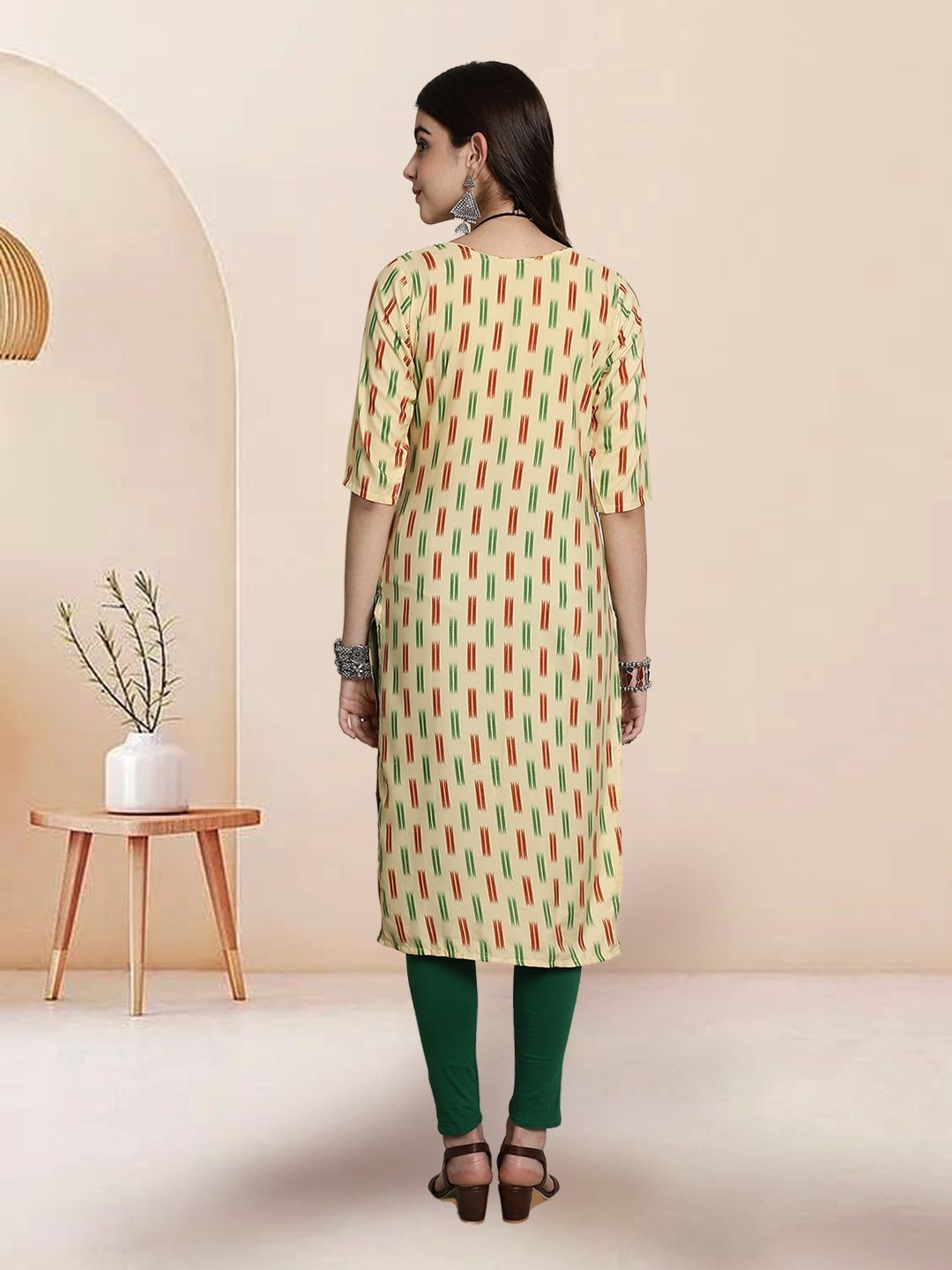 

7Threads Selection of 2 Geometric Printed Round Neck Straight Kurtas, Yellow