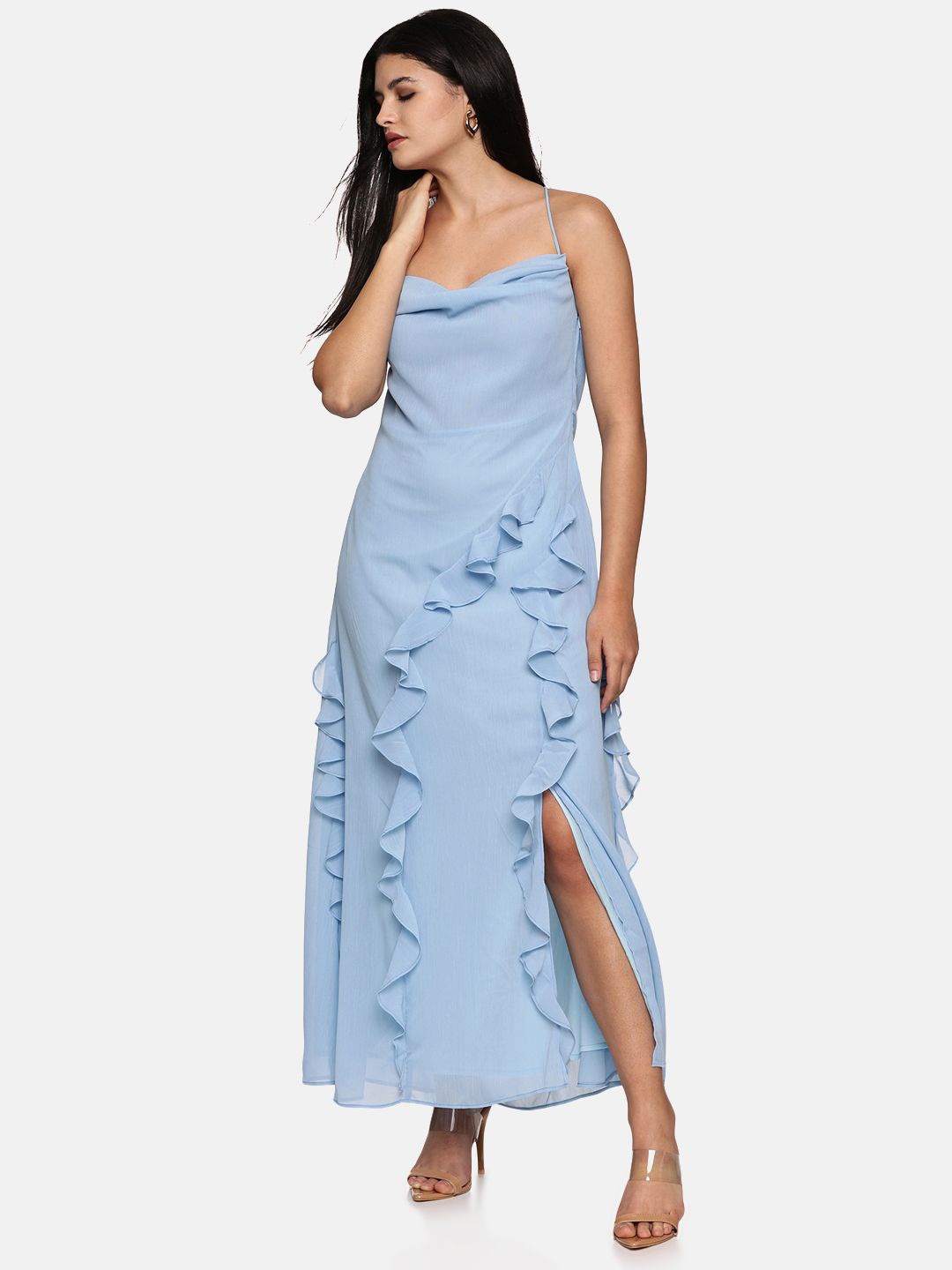 

ISU Cowl Neck Chiffon Maxi Dress, Blue