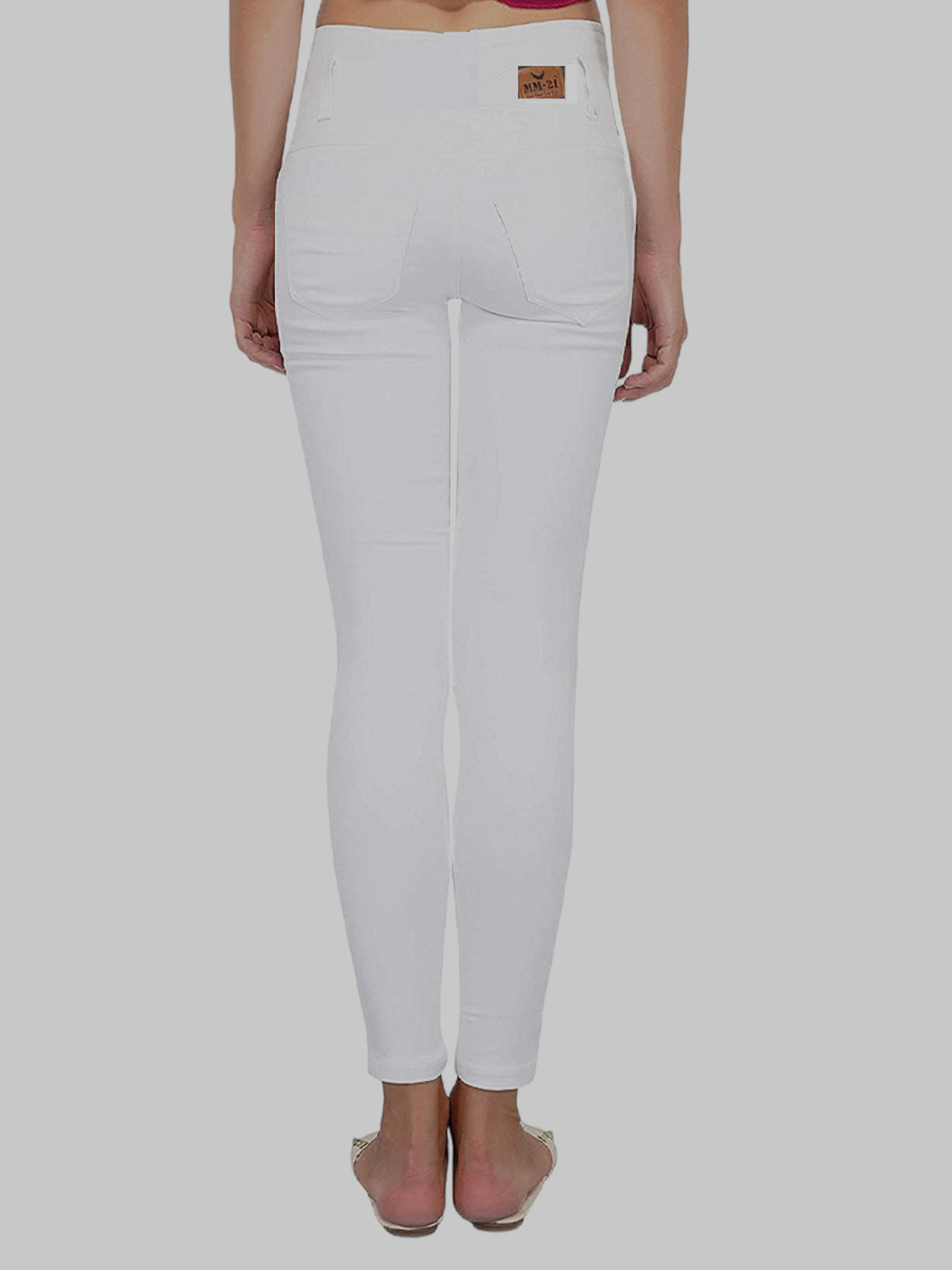 

MM-21 Women Jean Skinny Fit High-Rise Low Distress Stretchable Jeans, White