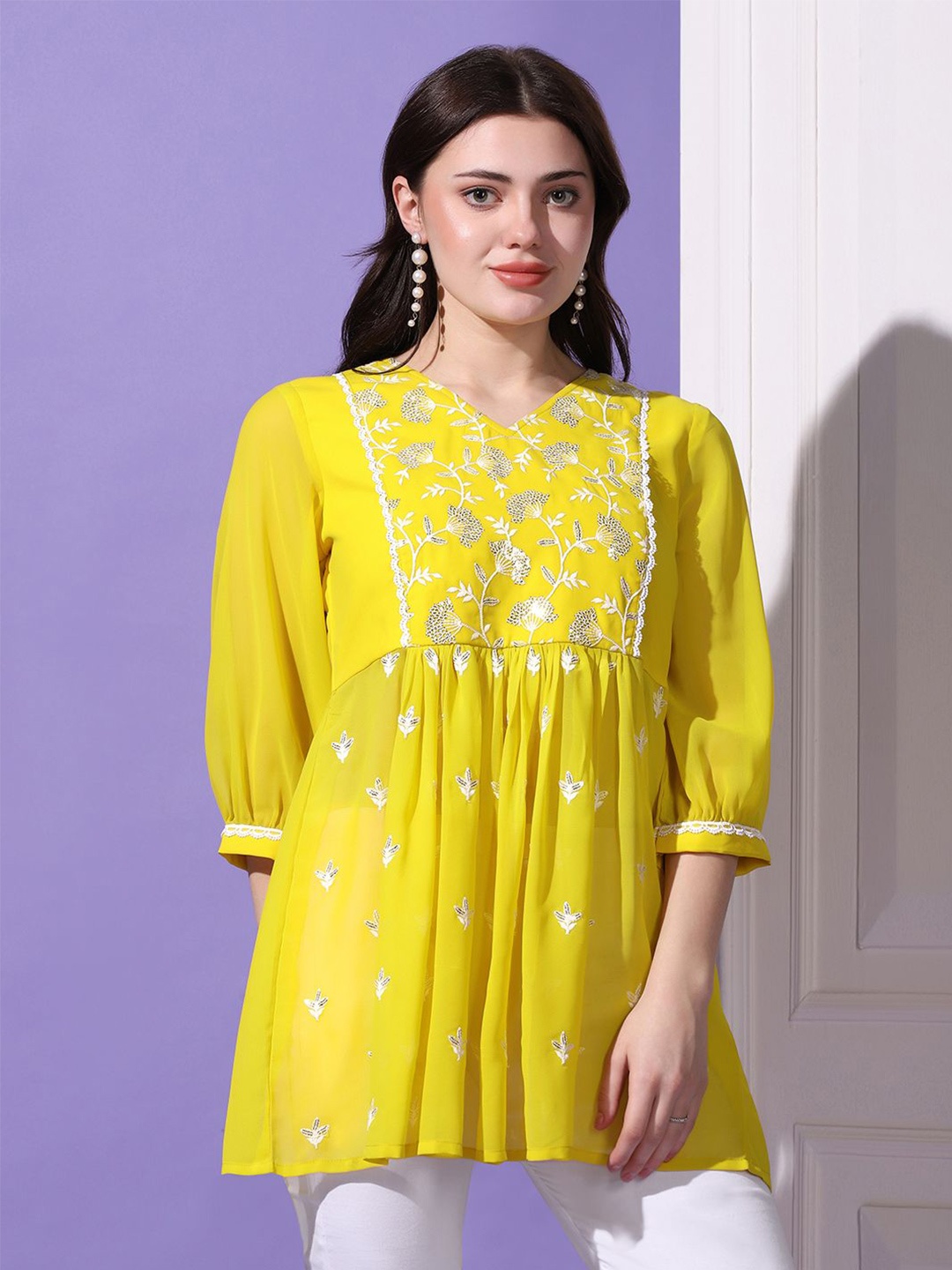 

Moda Rapido Embellished Embroidered Georgette Top, Yellow