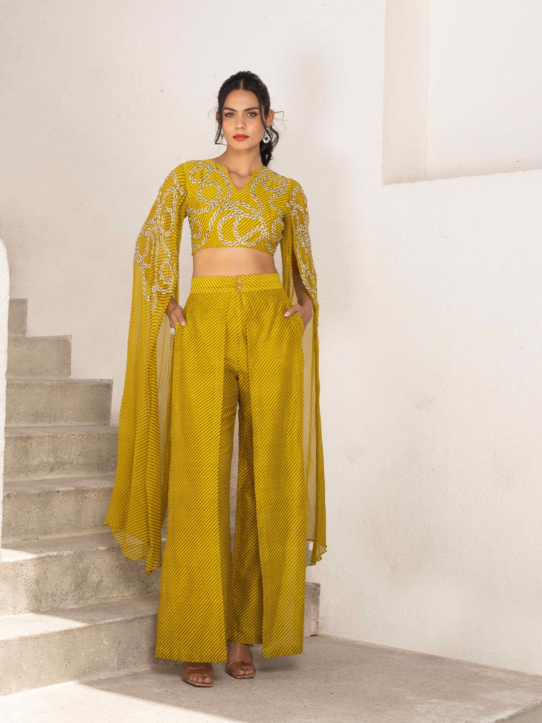 

Pallavi Jaipur Embroidered Round Neck Top With Trouser, Olive