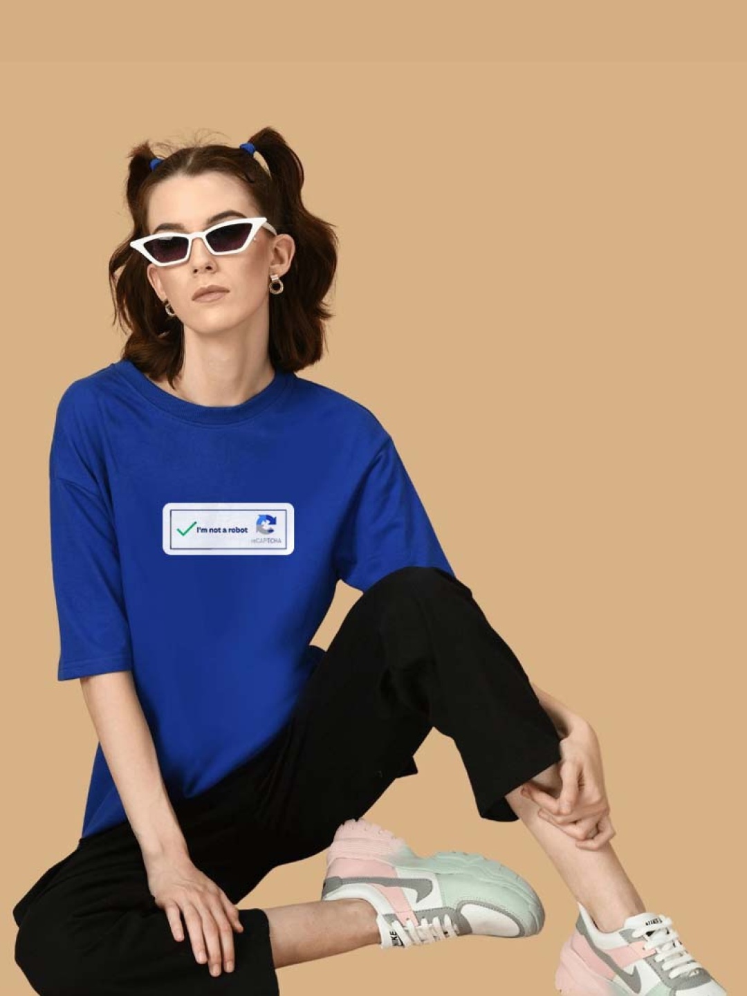 

OFFMINT Typography Printed Drop-Shoulder Sleeves Cotton Relaxed Fit T-shirt, Blue