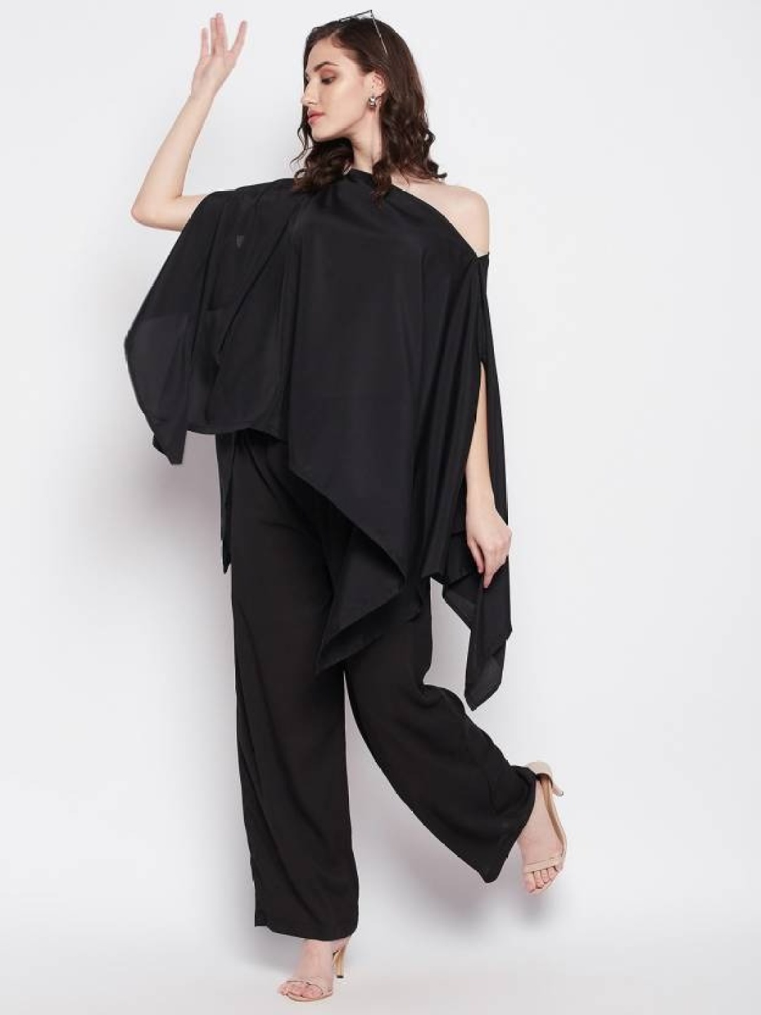 

Fashfun Off-Shoulder Neck Top with Mid-Rise Trouser Co-Ords, Black