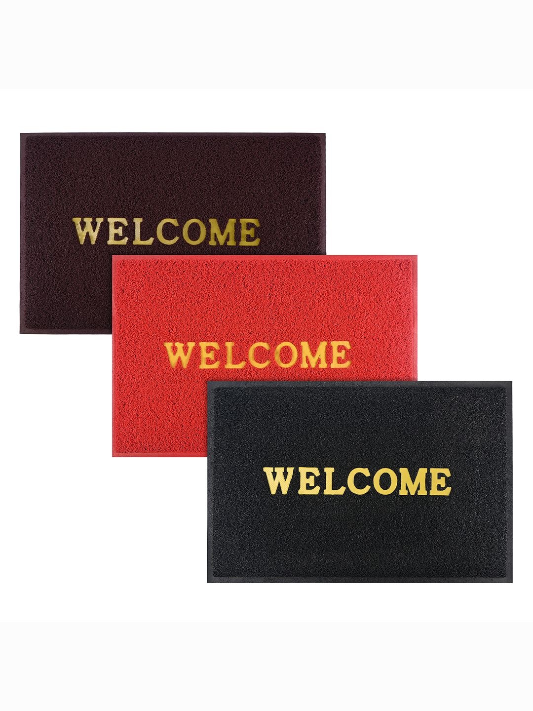 

Kuber Industries Maroon & Red 3 Pieces Textured Rubber Doormats