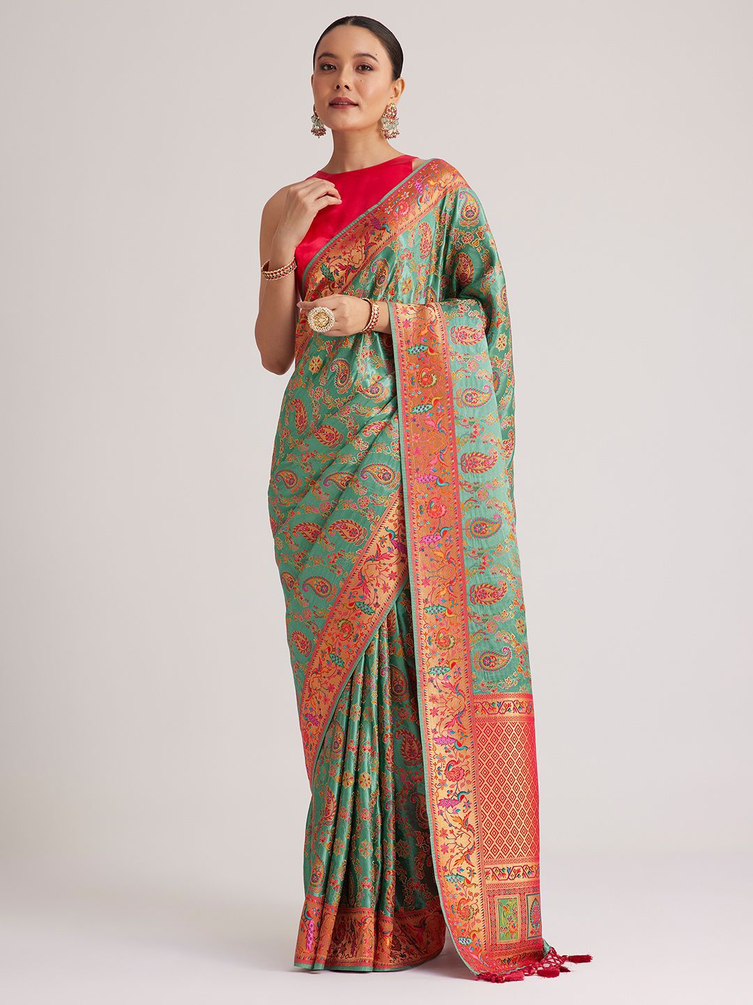 

KALKI Fashion Paisley Satin Saree, Green