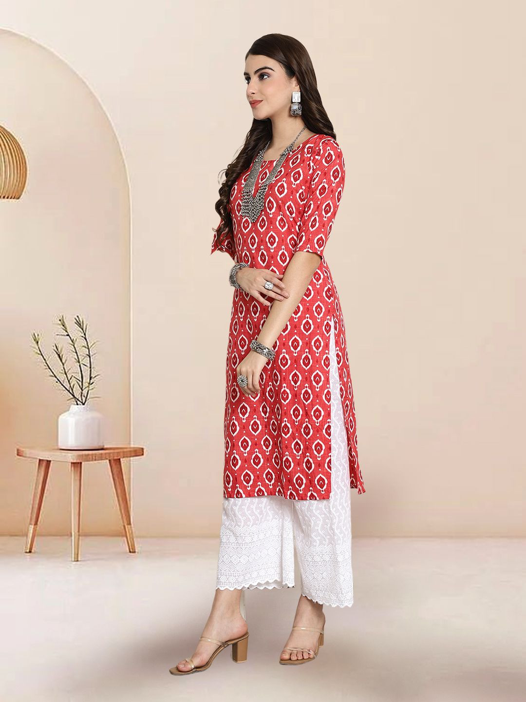 

7Threads Selection Of 4 Ethnic Motifs Printed Round Neck Kurtas, Pink