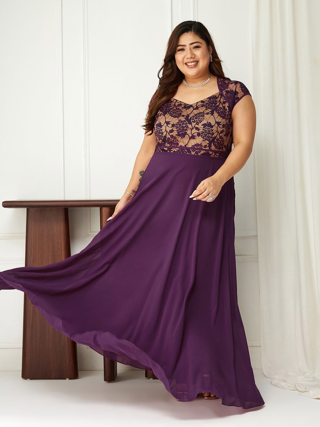 

Miss Chase A+ Georgette Fit & Flare Maxi Dress, Purple