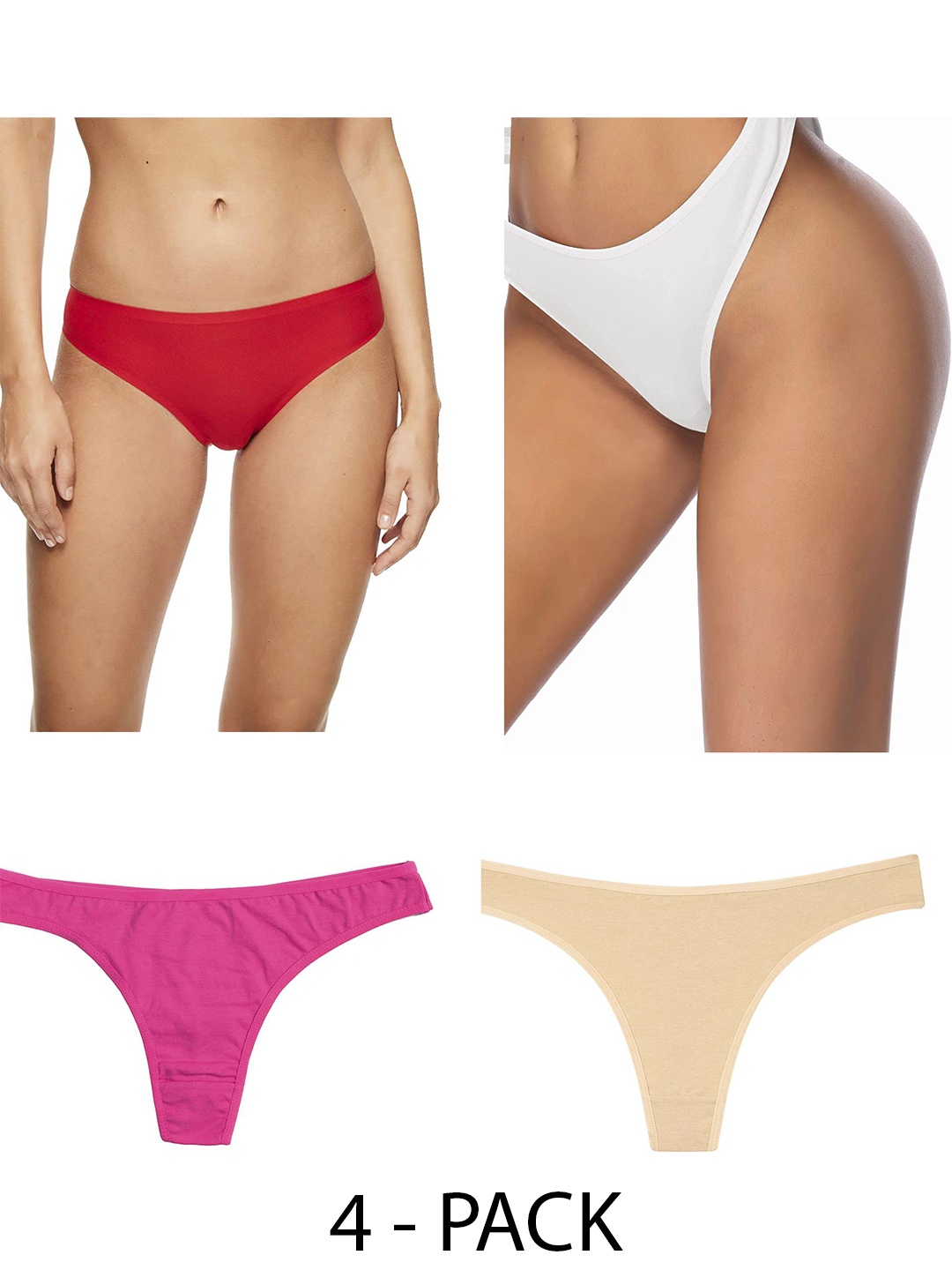 

Diving Deep Women Pack of 4 Thongs Briefs, Red
