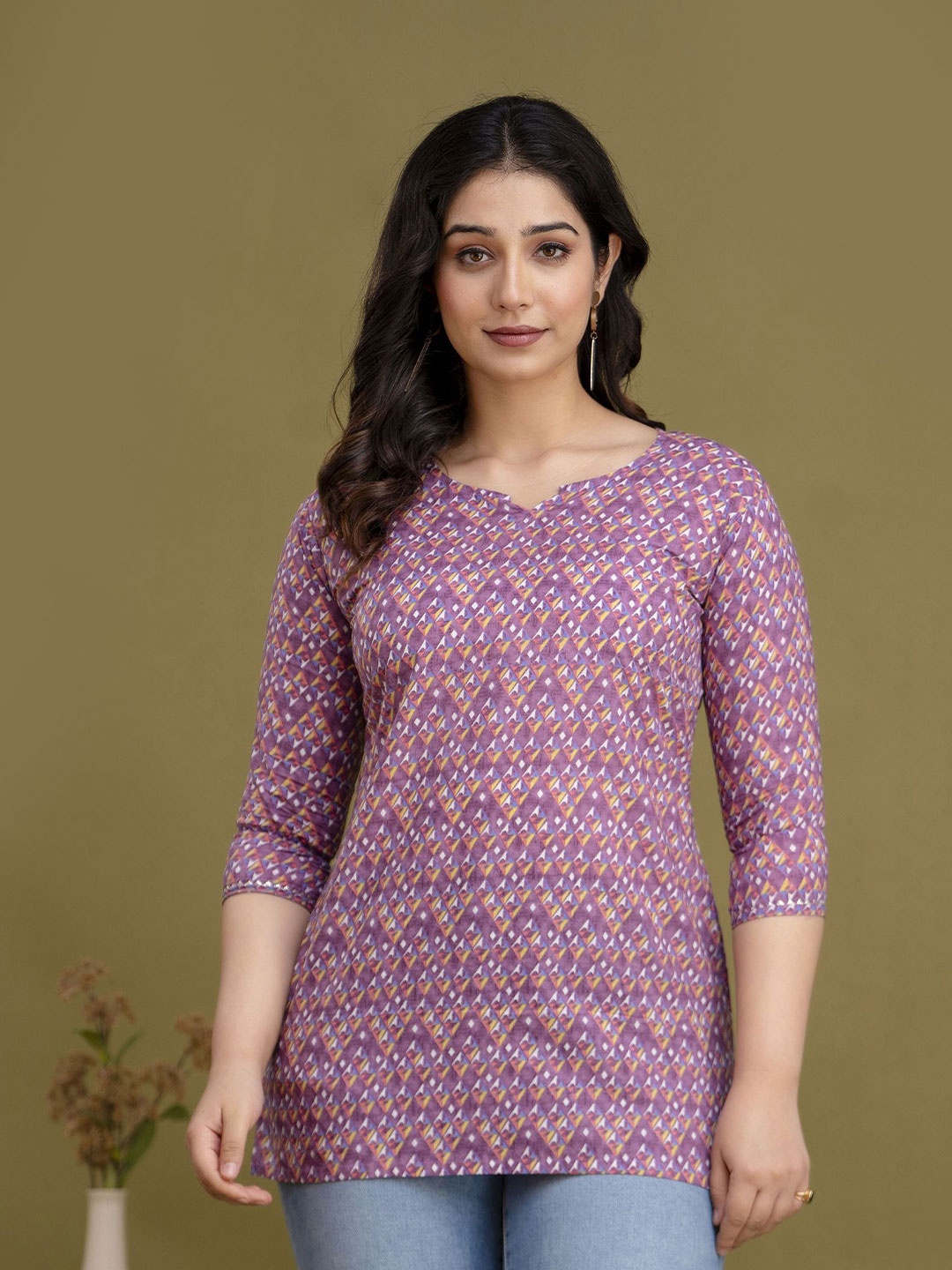 

FEMARY Floral Print Sweetheart Neck Cotton Top, Purple
