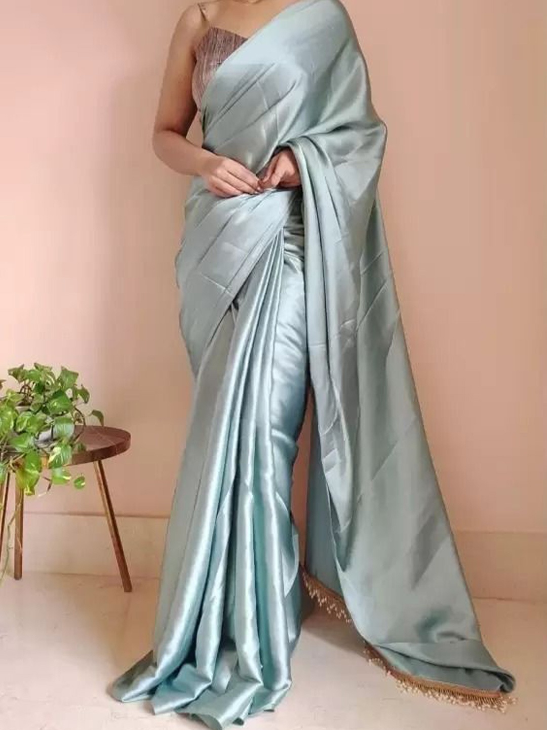 

SAADHVI Satin Saree, Blue