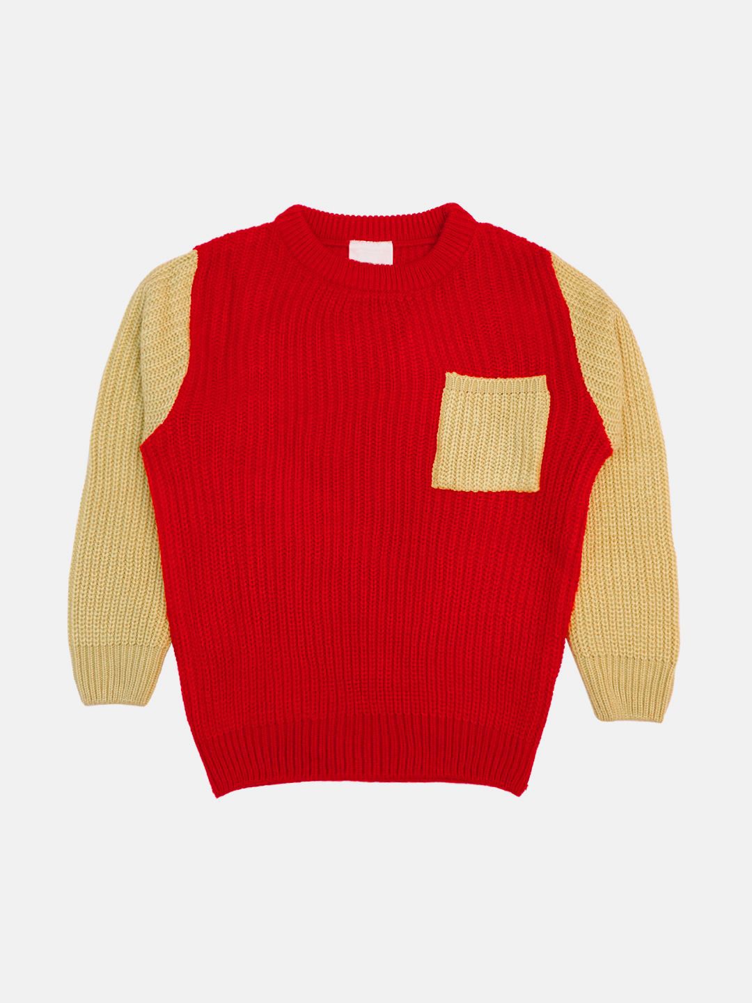 

CHKOKKO Boys Colourblocked Woollen Pullover, Red