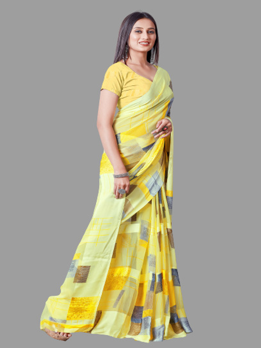 

Sanwariya Silk Checked Satin Saree, Yellow