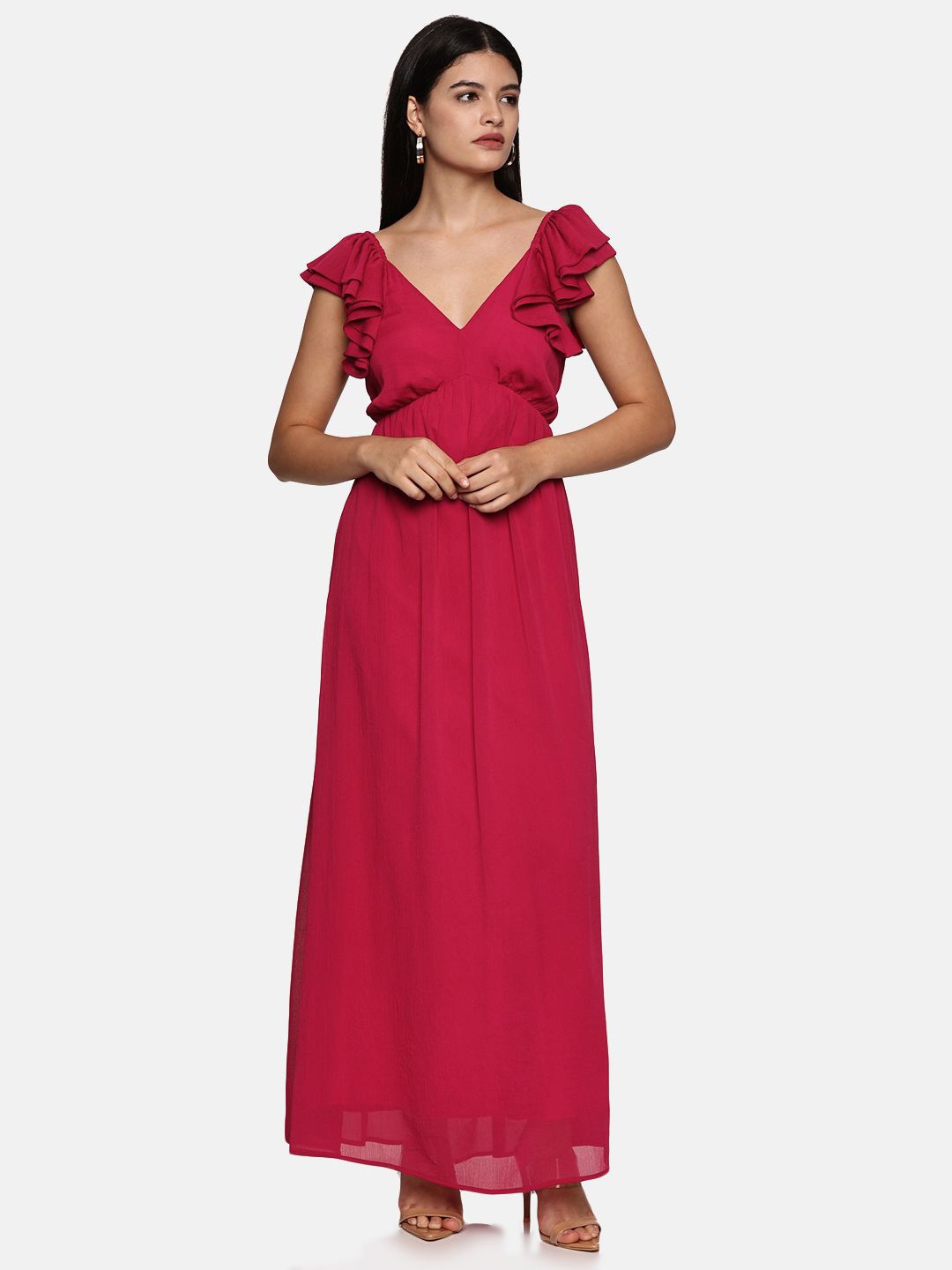 

ISU Flutter Sleeve Chiffon Maxi Dress, Magenta