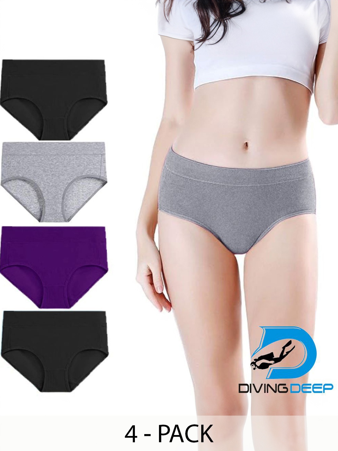 

Diving Deep Women Plus Size Pack of 4 Hipster Briefs, Assorted
