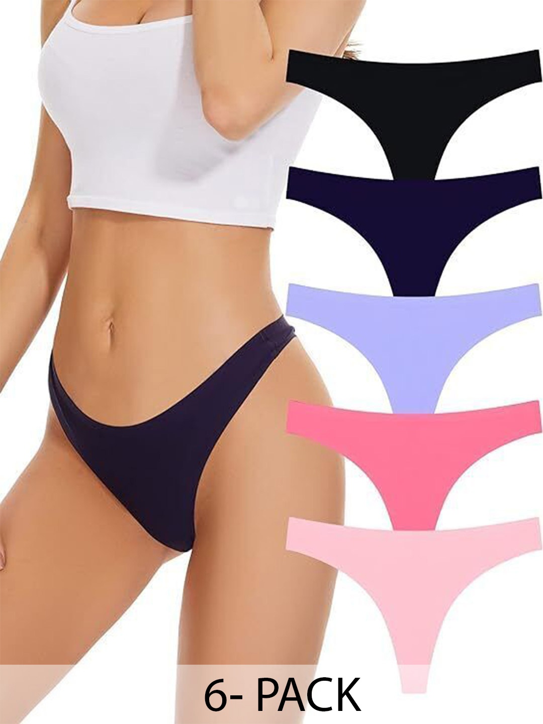 

Diving Deep Women Plus Size Pack of 6 Thongs Briefs, Assorted