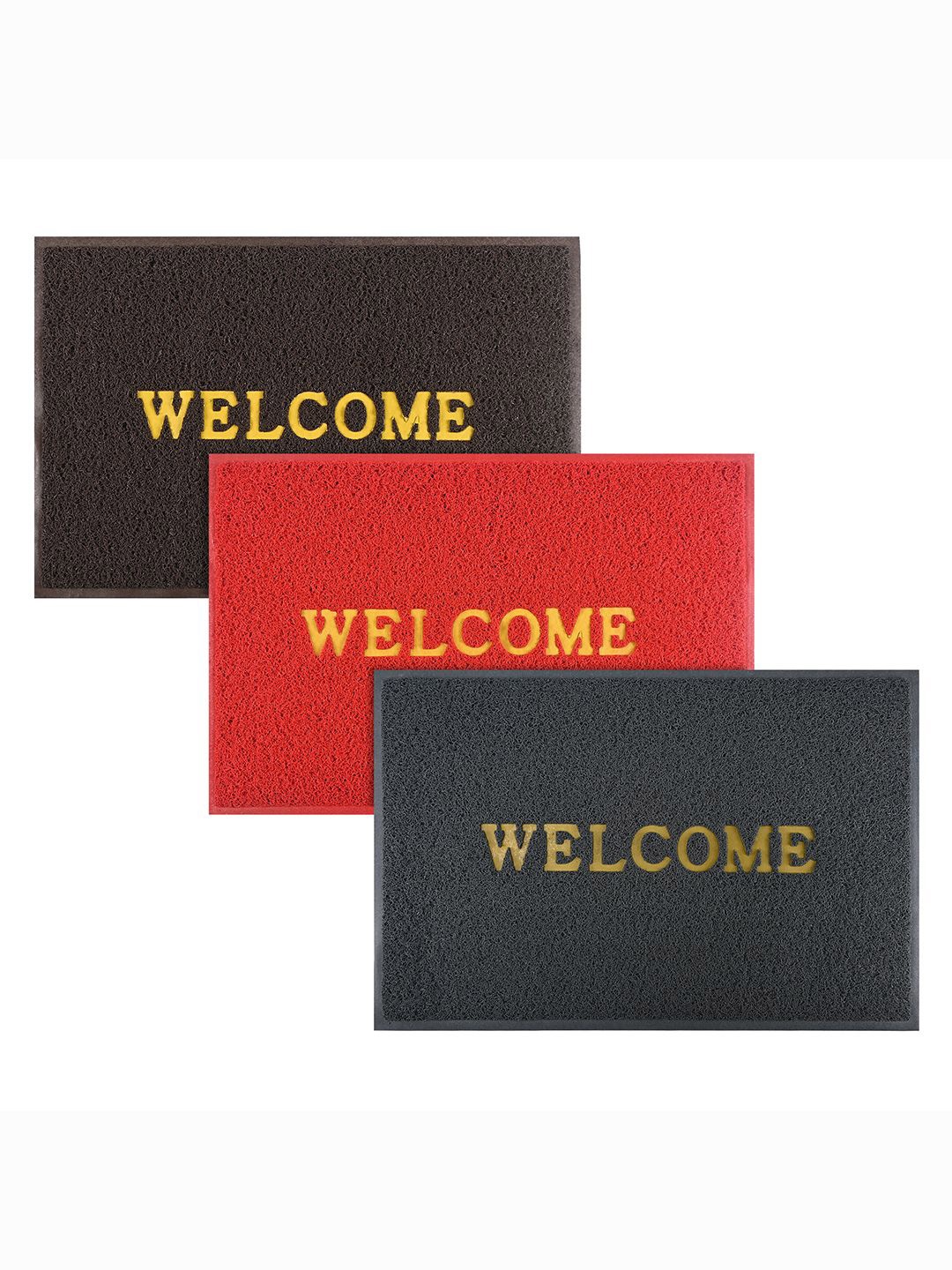 

Kuber Industries Brown & Red 3 Pieces Printed Anti-Skid Doormats