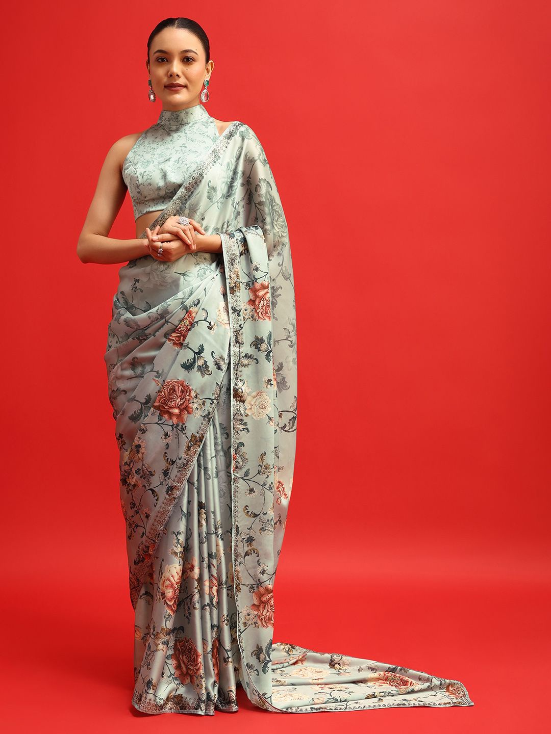 

KALKI Fashion Floral Zari Satin Saree, Green