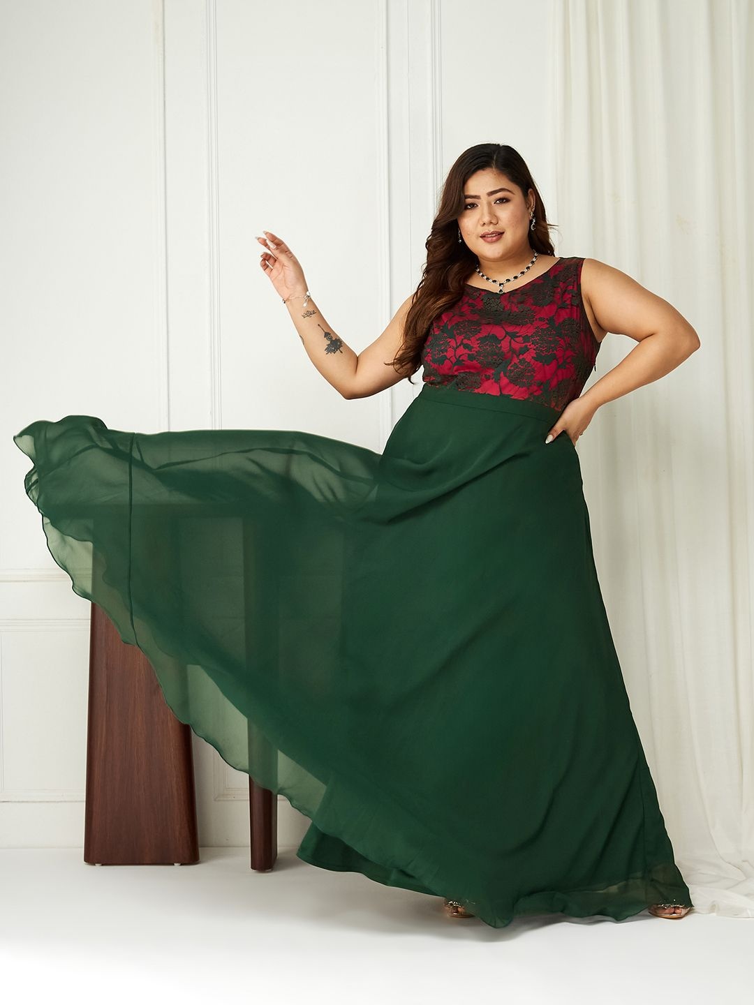 

Miss Chase A+ Georgette Fit & Flare Maxi Dress, Green