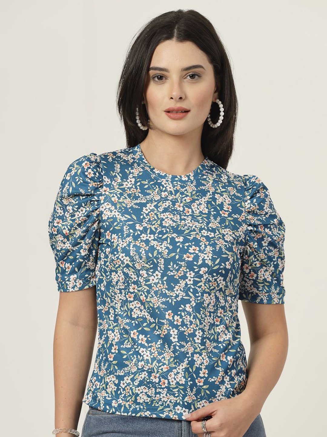 

Style Quotient Floral Print Puff Sleeve Top, Teal