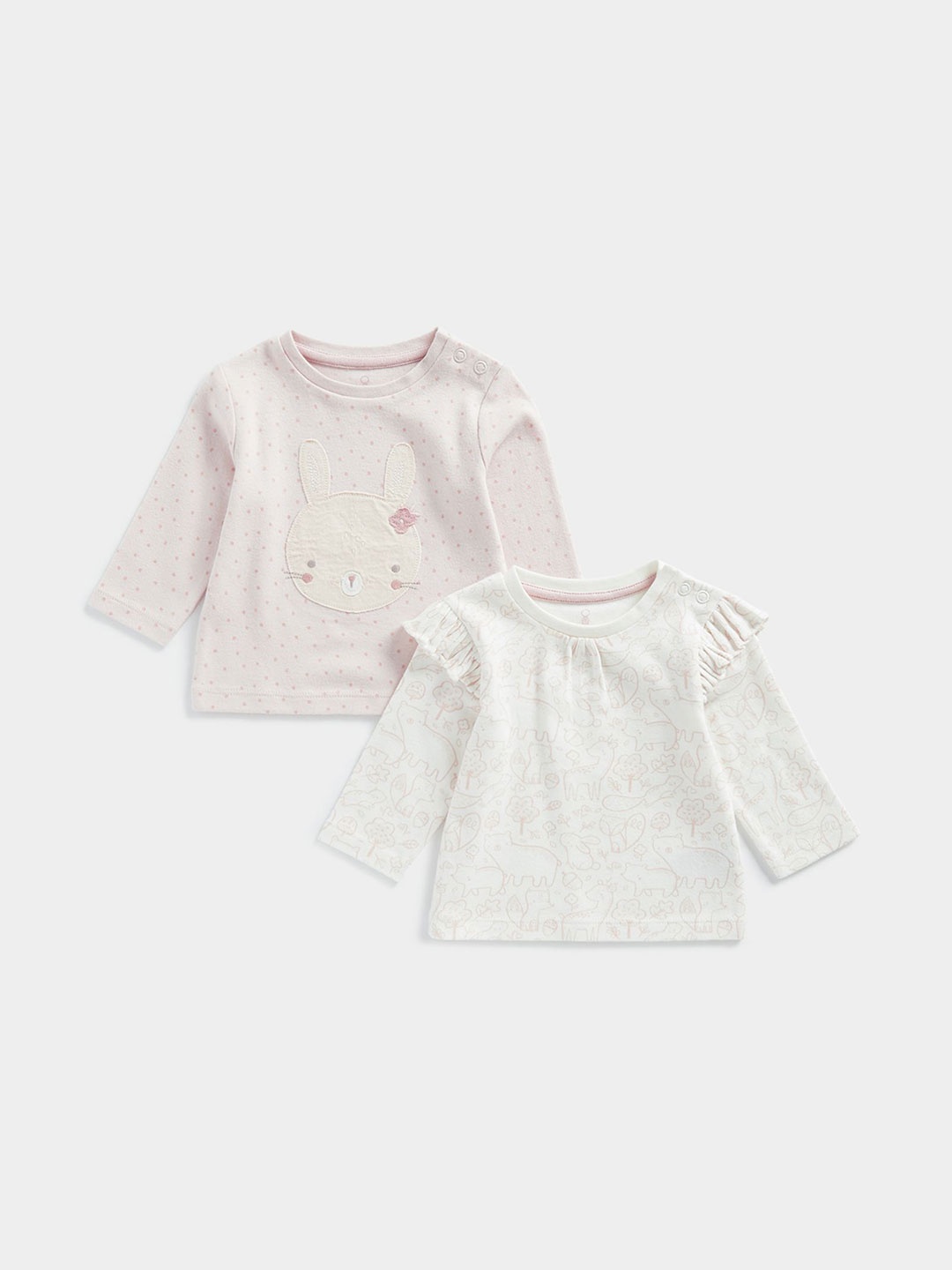 

mothercare Girls Pack Of 2 Graphic Printed Applique Pure Cotton T-shirt, Pink