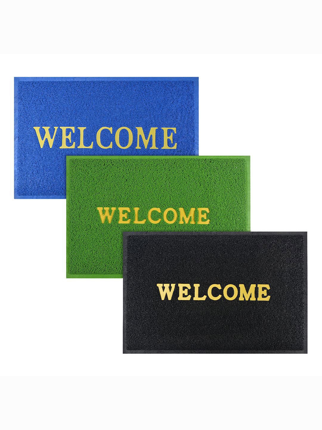 

Kuber Industries Blue & Green 3 Pieces Textured Rubber Doormats