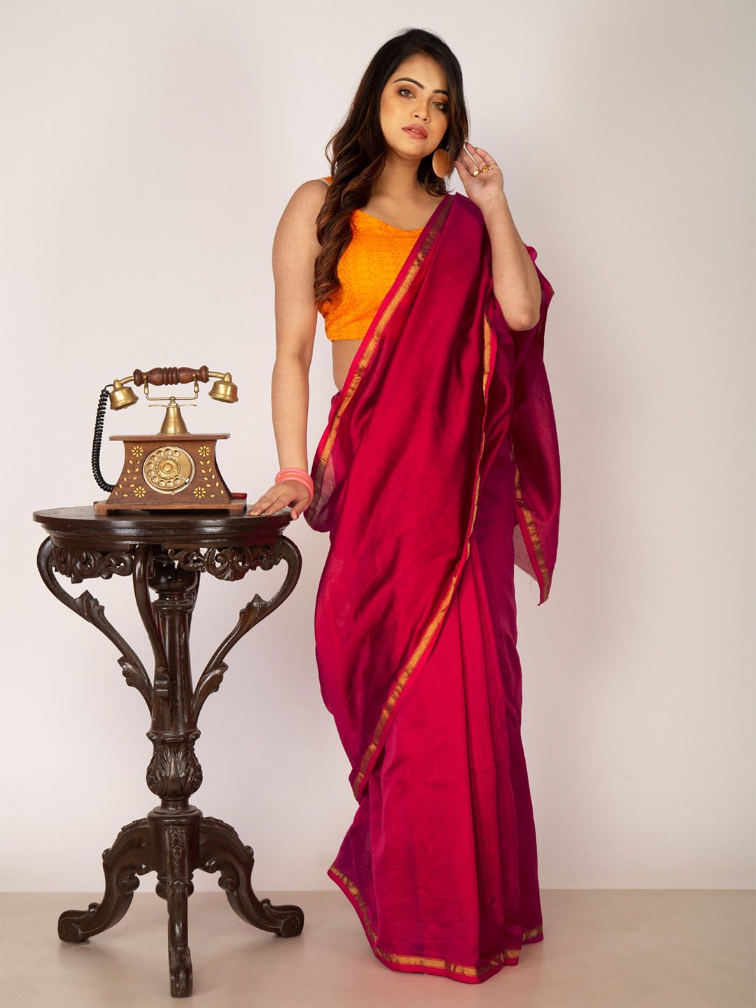 

Unnati Silks Zari Silk Cotton Handloom Chanderi Saree, Maroon