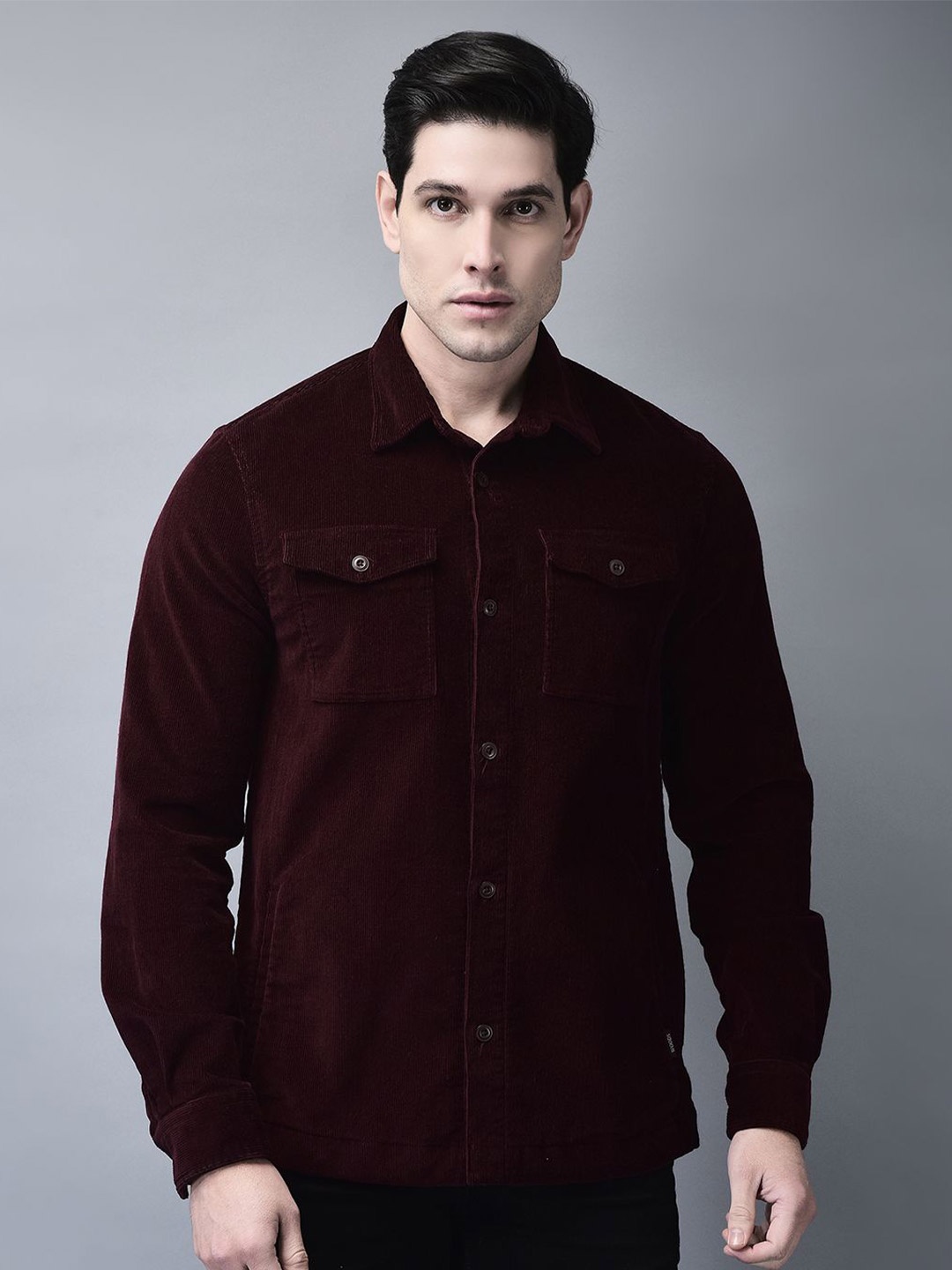

Woods Men Spread Collar Textured Cotton Casual Shirt, Maroon