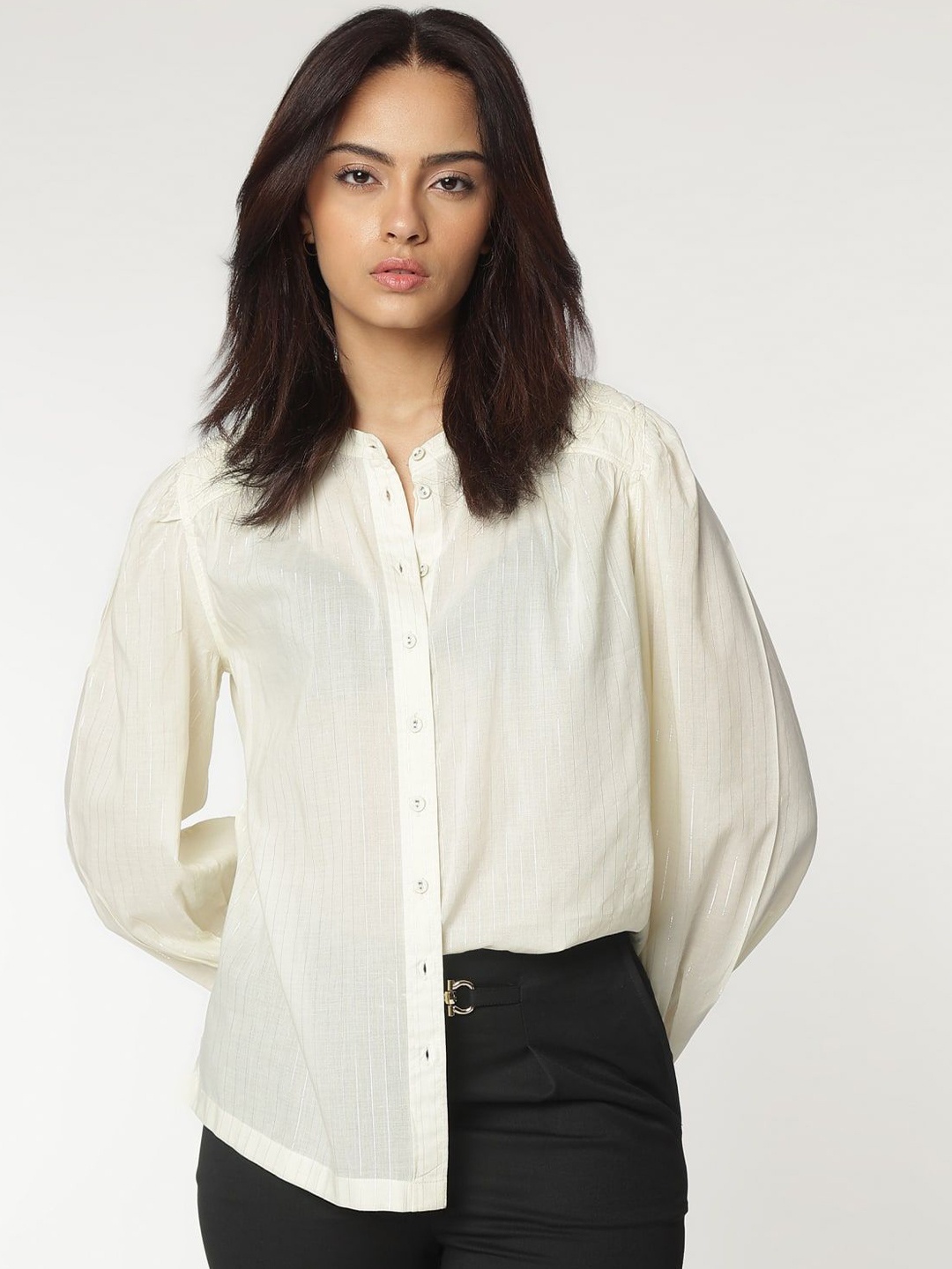 

Marks & Spencer Mandarin Collar Cotton Shirt Style Top, White