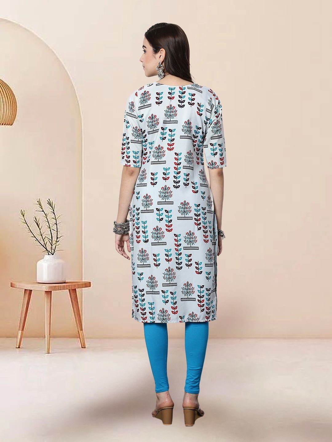 

7Threads Selection Of 5 Floral Printed Round Neck Straight Kurtas, Off white