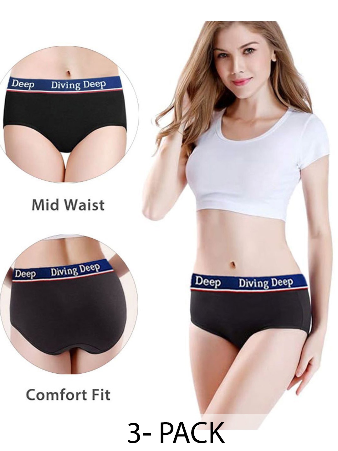 

Diving Deep Women Pack of 3 Cotton Hipster Briefs, Assorted