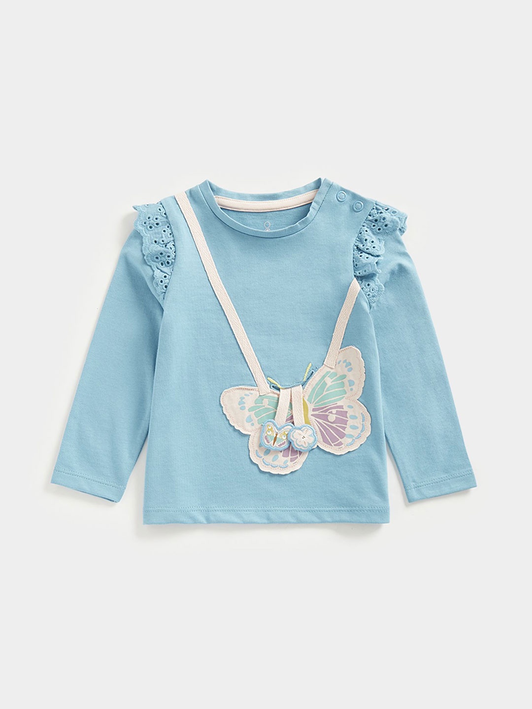 

mothercare Girls Solid Applique Pure Cotton Top, Blue