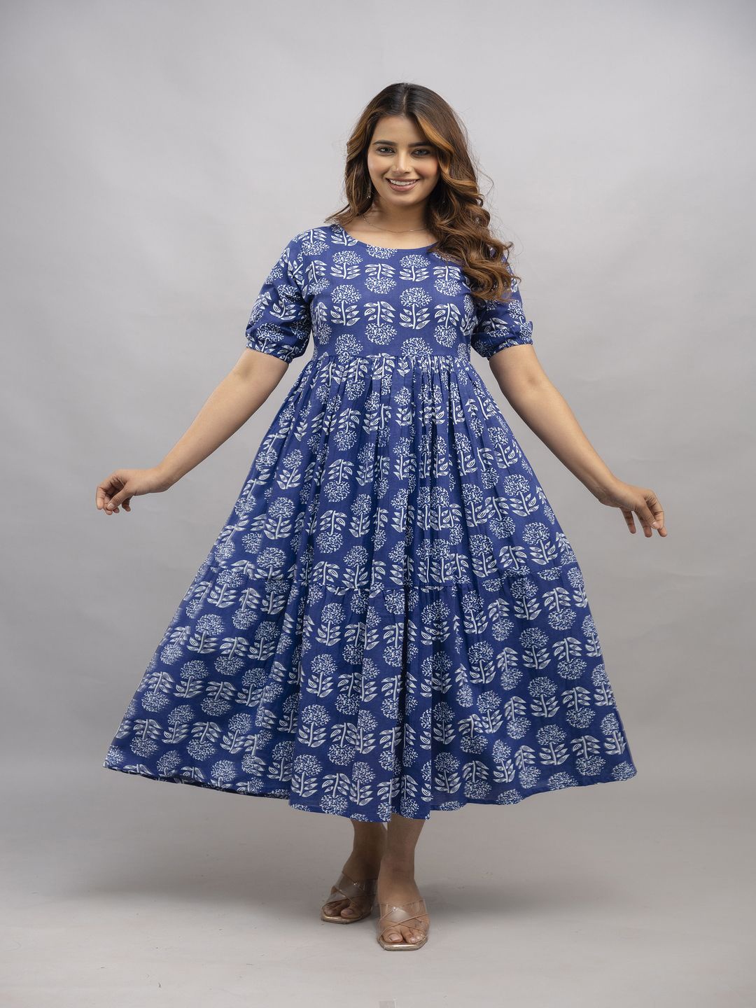 

Malia Floral Printed Pure Cotton Anarkali Kurta, Blue