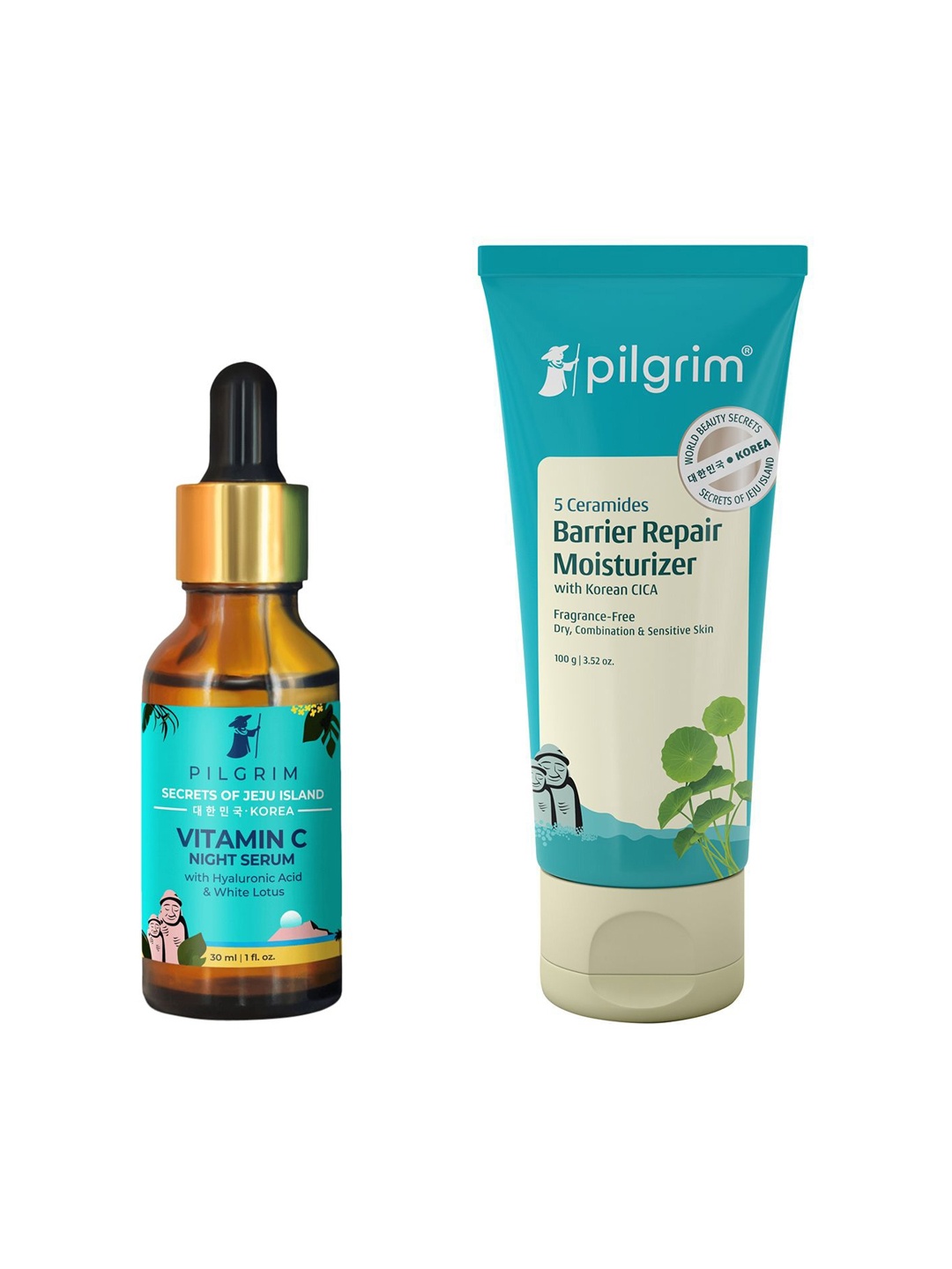 

Pilgrim Set of Ceramides Moisturizer 100g & Vitamin C Night Face Serum 30ml, Teal