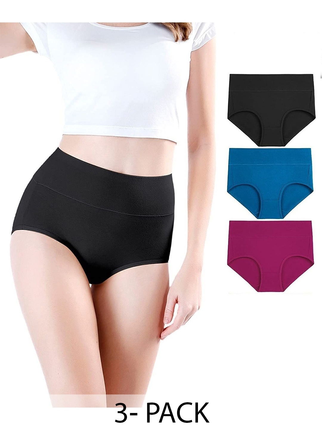 

Diving Deep Women Pack of 3 Cotton Hipster Briefs, Black