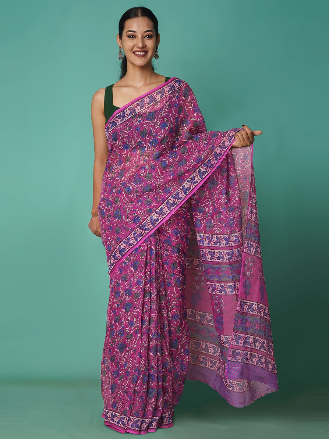 

Unnati Silks Floral Net Handloom Kota Saree, Pink