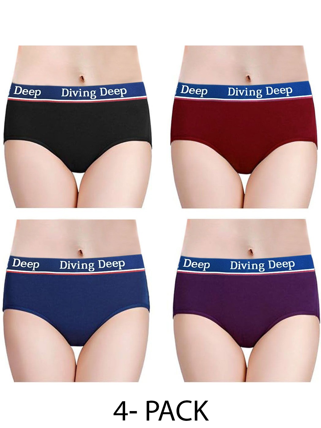 

Diving Deep Women Pack of 4 Cotton Assorted Hipster Briefs