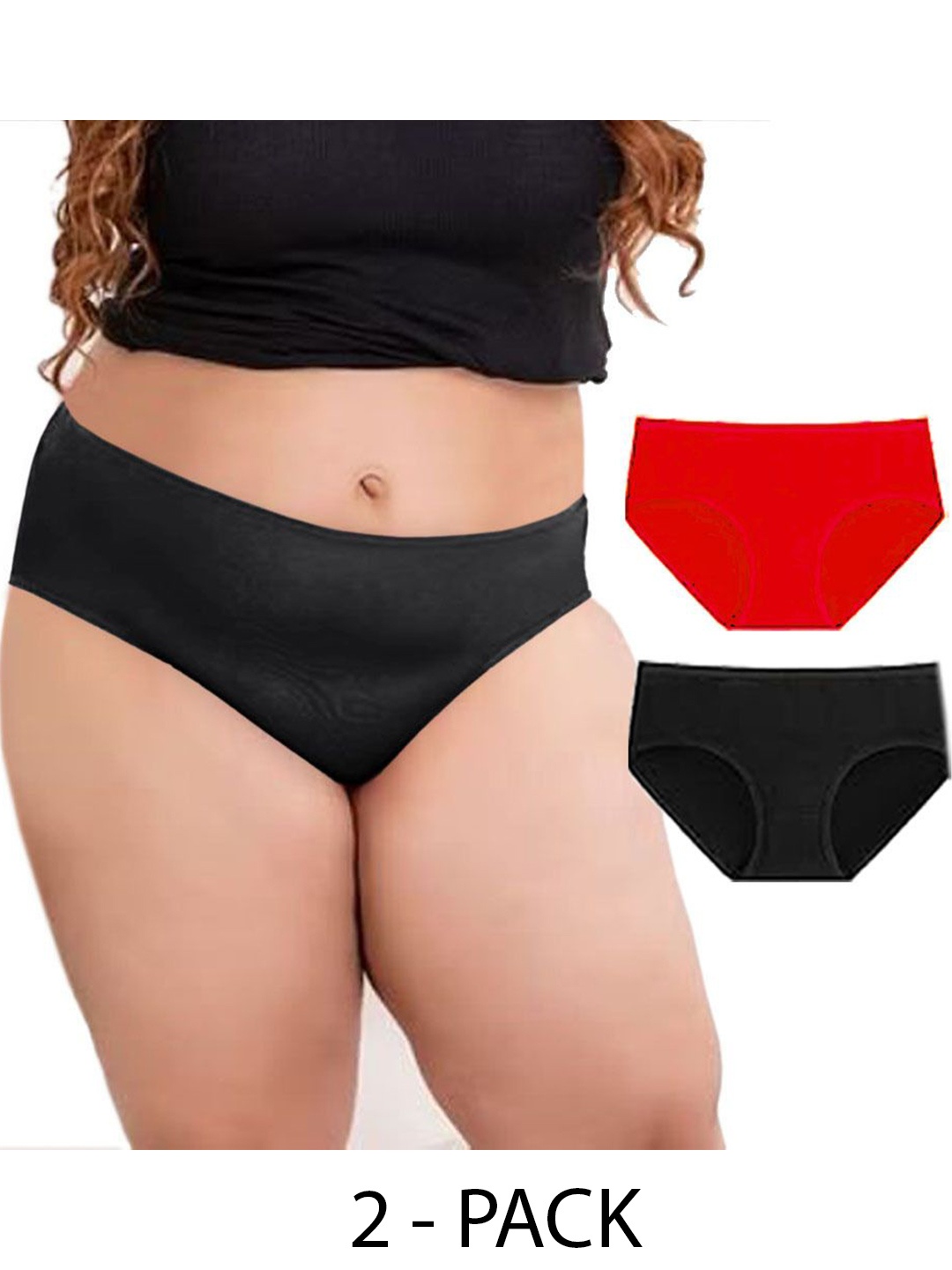 

Diving Deep Women Pack of 2 Cotton Plus Size Low-Rise Hipster Briefs, Black
