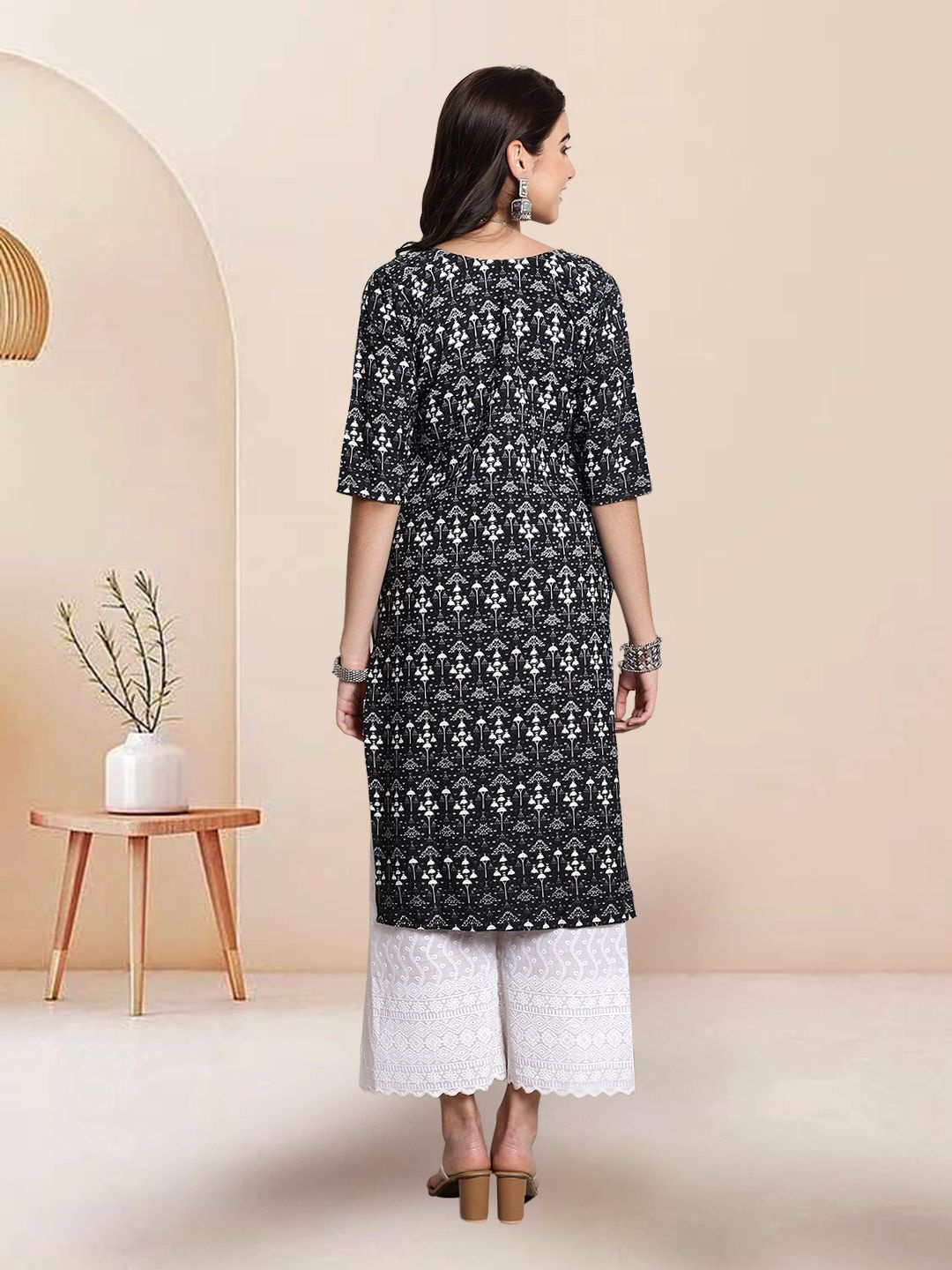 

7Threads Selection Of 3 Ethnic Motifs Printed Straight Kurtas, Black