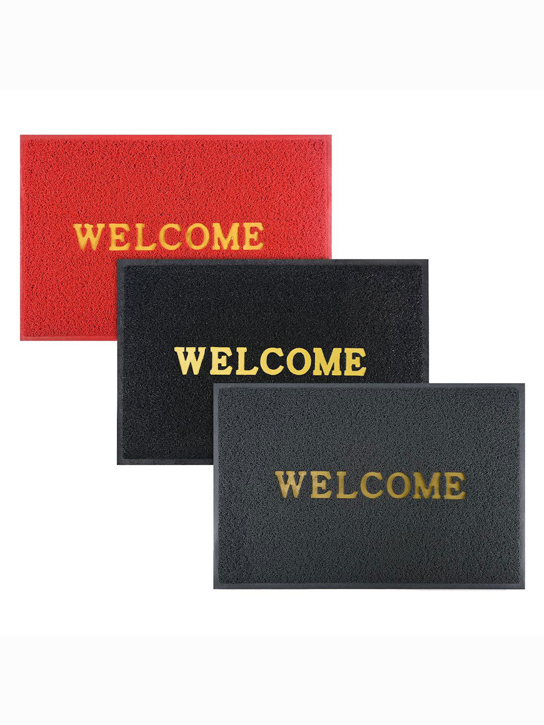 

Kuber Industries Red & Black 3 Pieces Printed Anti-Skid Doormats