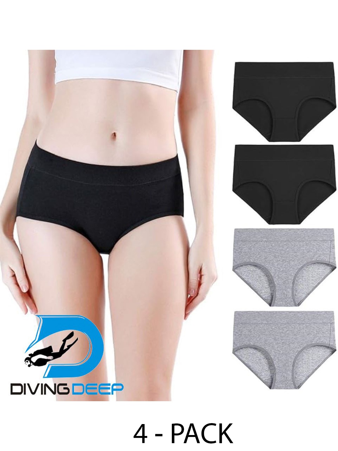 

Diving Deep Women Pack of 4 Cotton Mid-Rise Hipster Briefs, Black