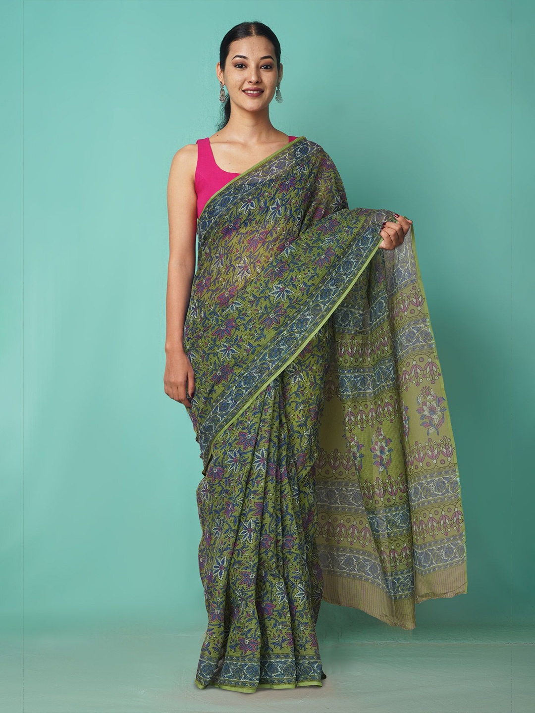 

Unnati Silks Floral Net Handloom Kota Saree, Green