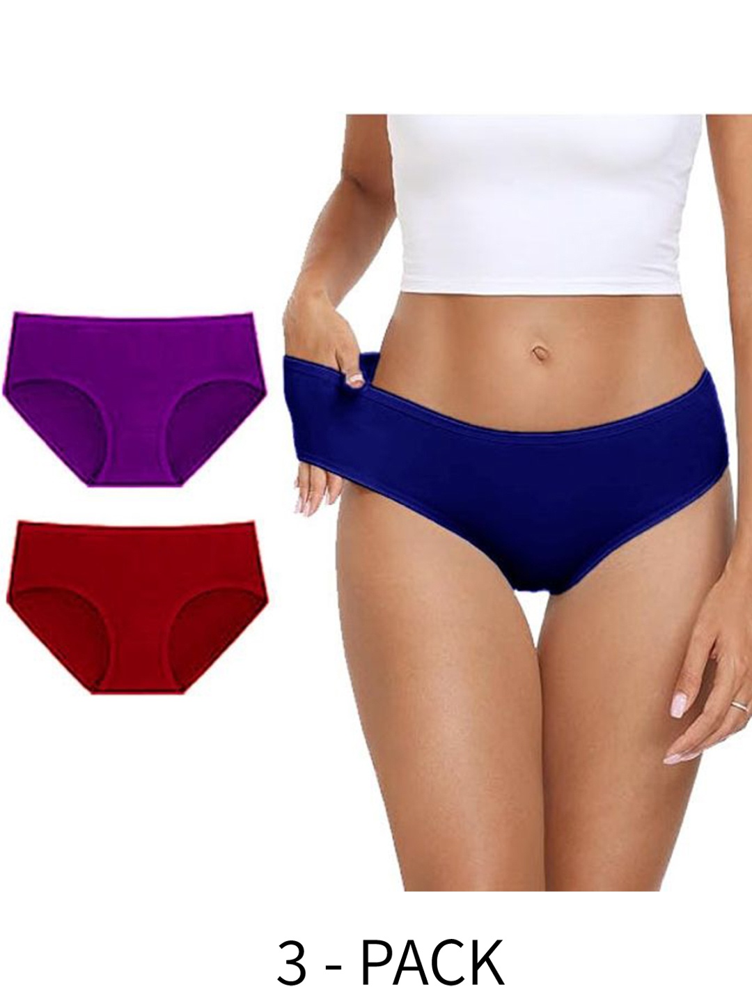 

Diving Deep Women Cotton Pack of 3 Low-Rise Hipster Brief, Blue