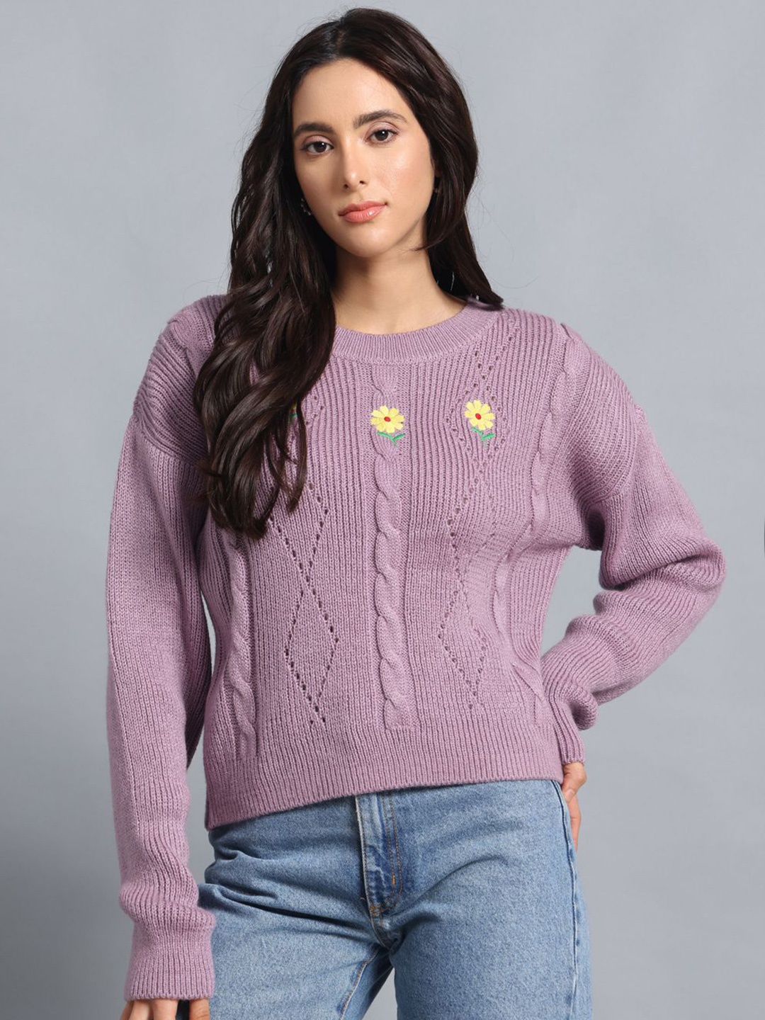 

PUNK Women Floral Crop Pullover, Pink