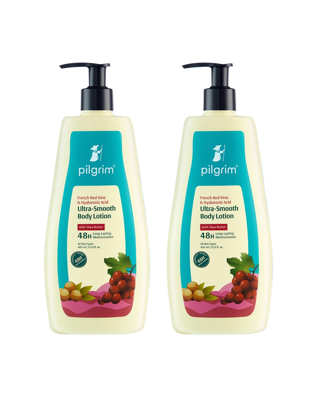 

Pilgrim Set of 2 French Red Vine & Hyaluronic Acid Ultra-Smooth Body Lotion - 400 ml each, Blue