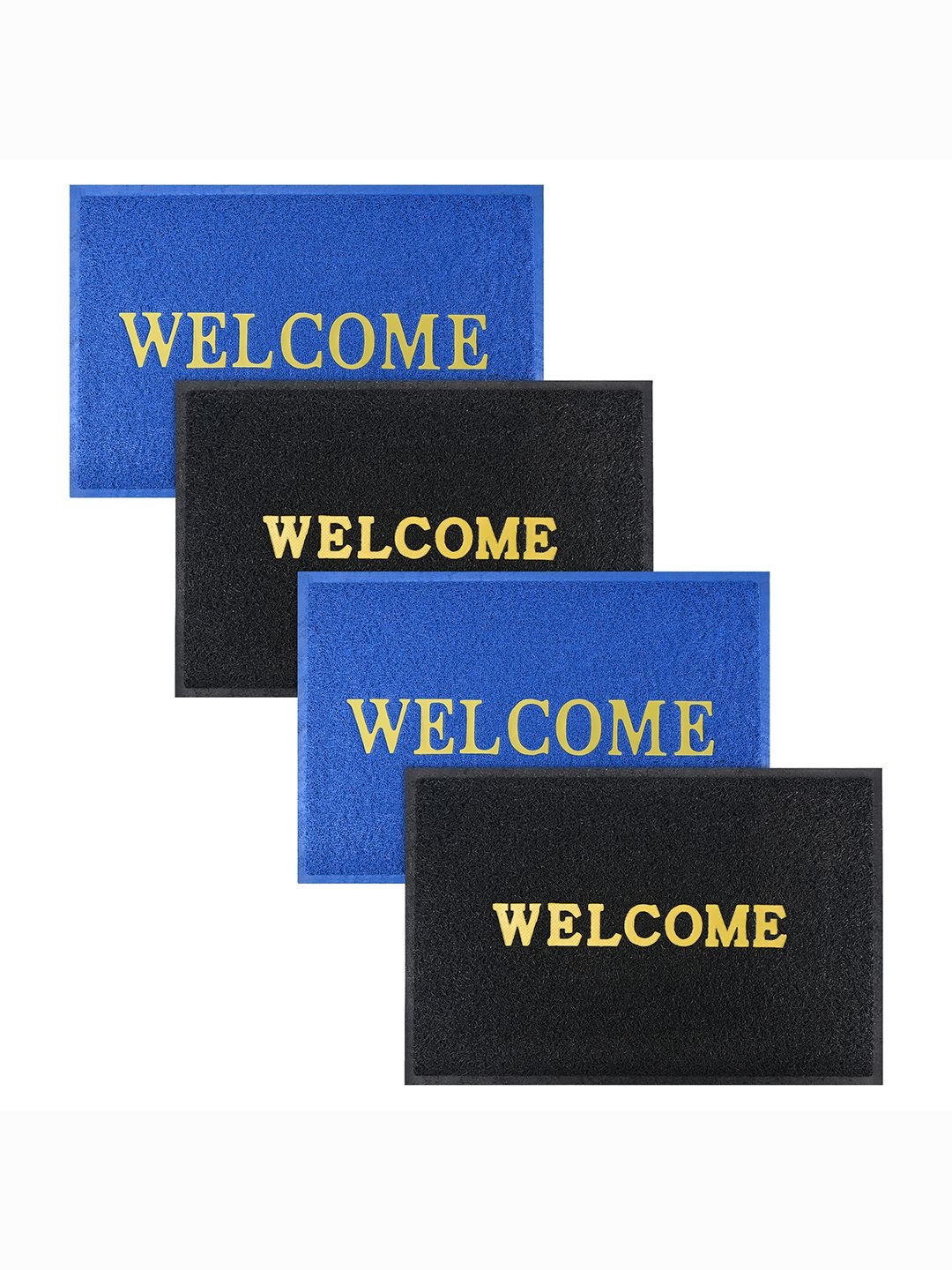 

Kuber Industries Pack Of 4 Blue & Black Anti-Skid Doormats