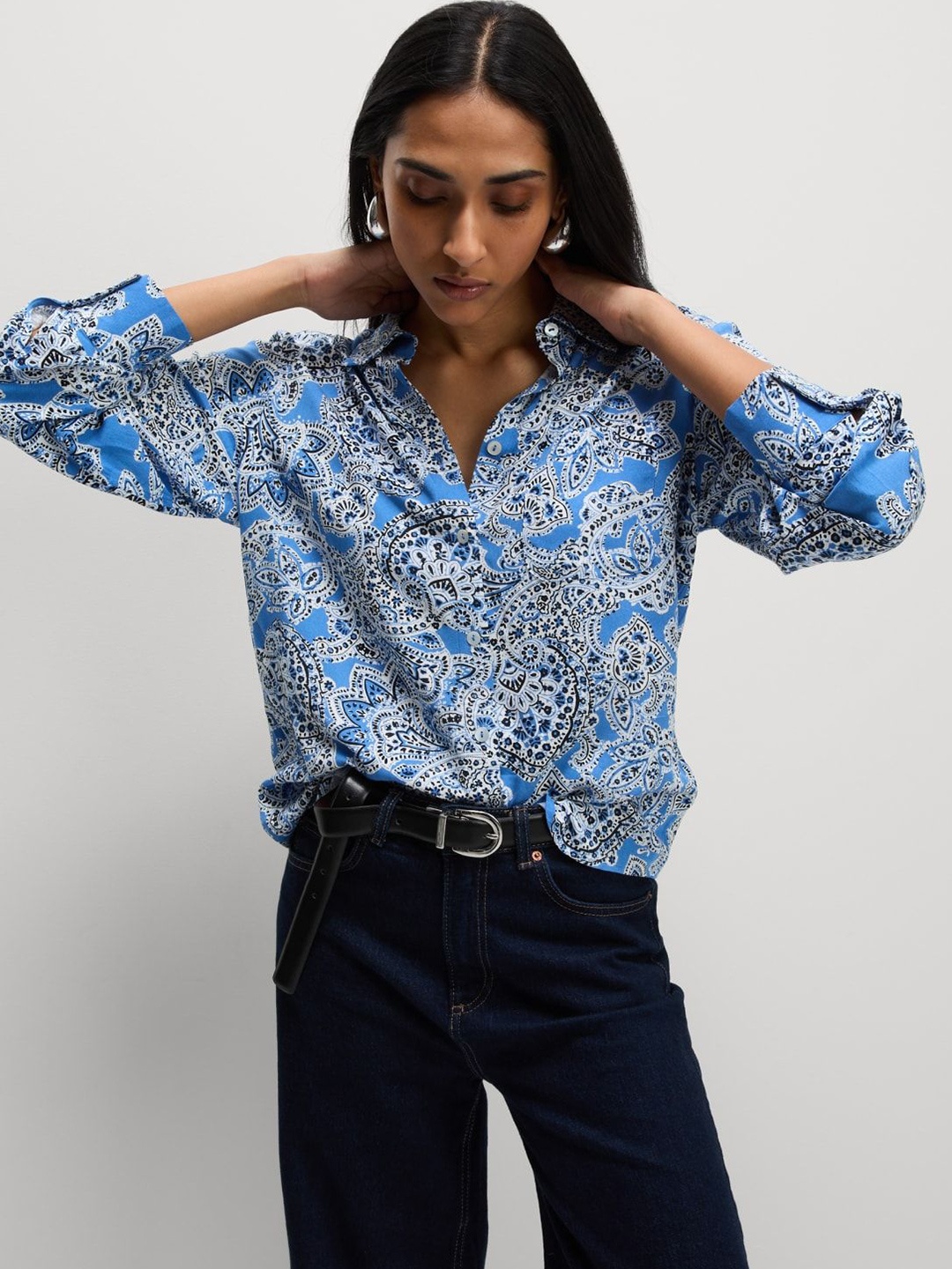 

Marks & Spencer Women Spread Collar Floral Printed Casual Shirt, Blue