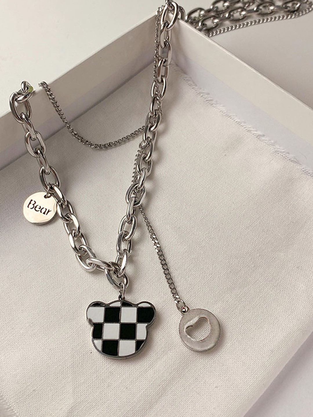 

StyleCast Silver-Toned & Black Elegant Bear Minimal Necklace