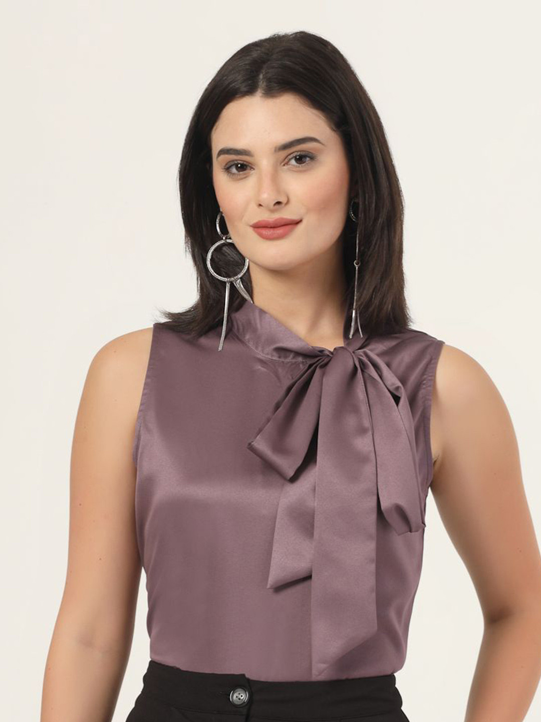 

Style Quotient Tie-Up Neck Satin Top, Mauve