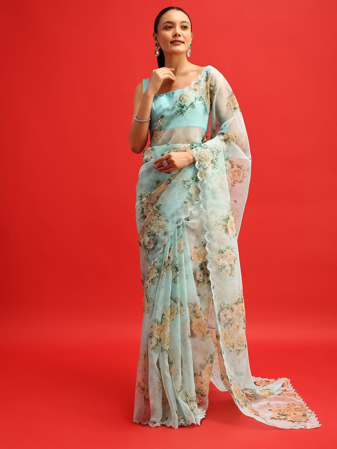 

KALKI Fashion Floral Organza Saree, Blue