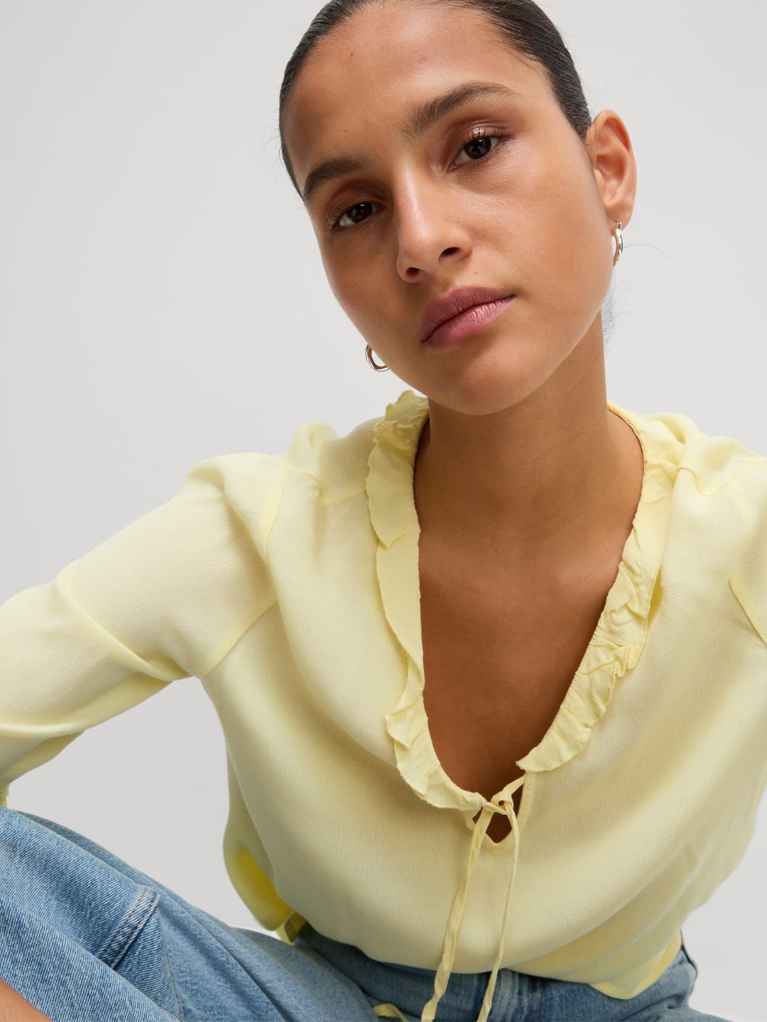 

Marks & Spencer Tie-Up Neck Flutter Sleeve Top, Yellow